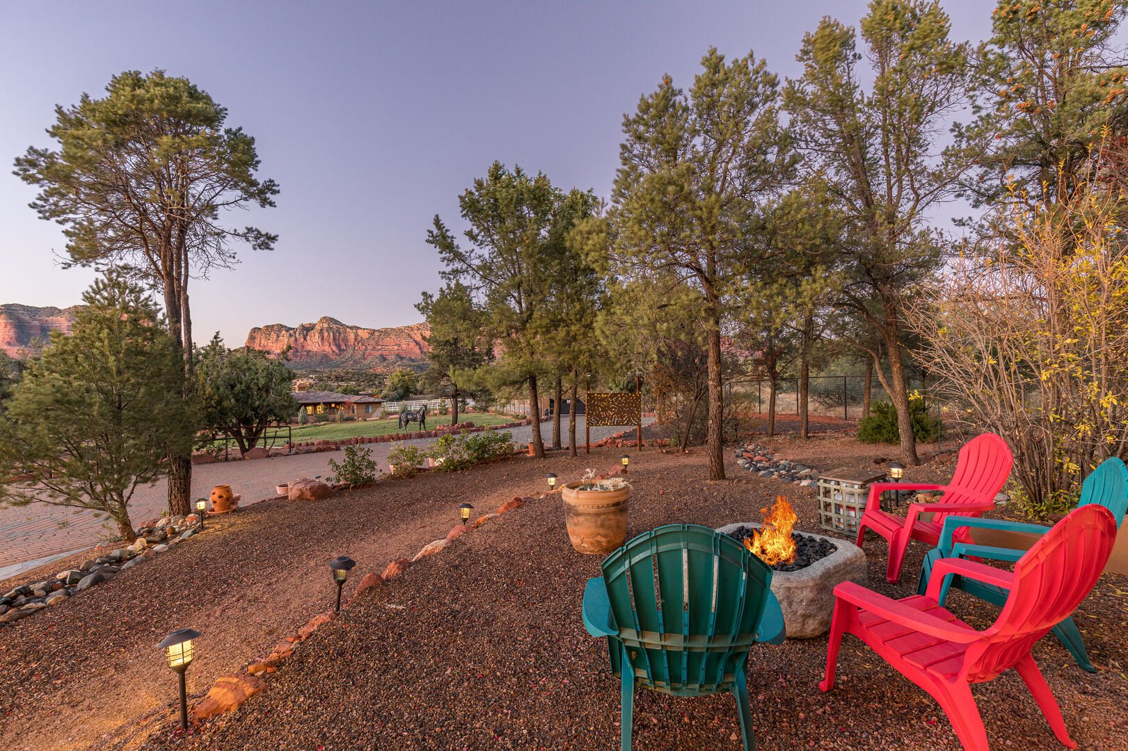 backyard with firepit and views of sedona