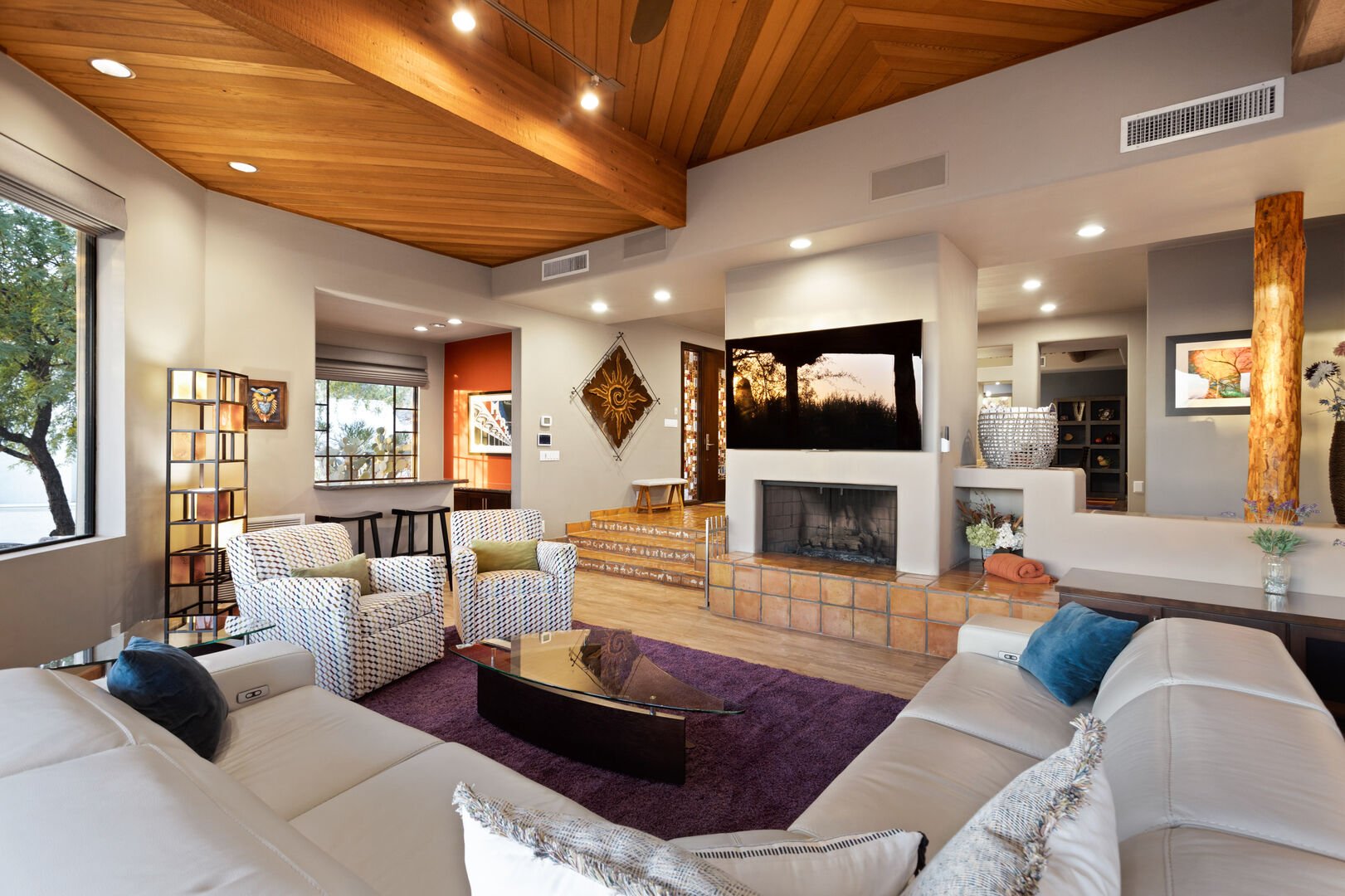 living area with fireplace