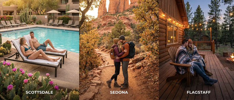 Map of Arizona vacation rental destinations Porter manages, from Scottsdale to Sedona to Flagstaff